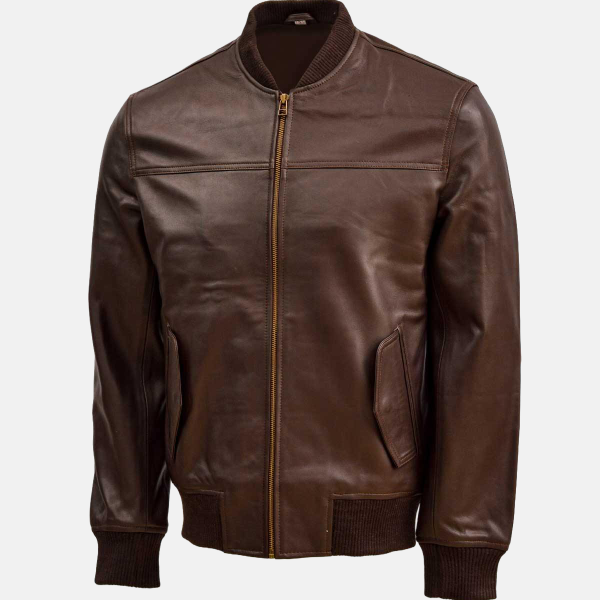 Men's Brown Leather Bomber Biker Jacket