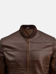 Men's Brown Leather Bomber Biker Jacket