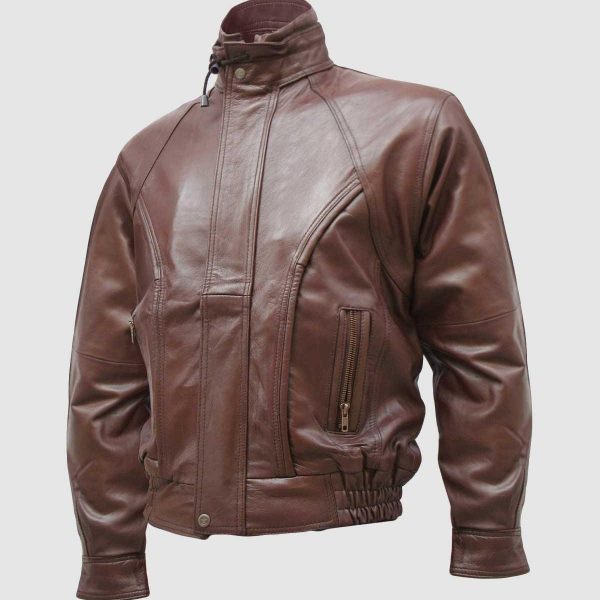 Men's Chocolate Brown Leather Bomber Jacket
