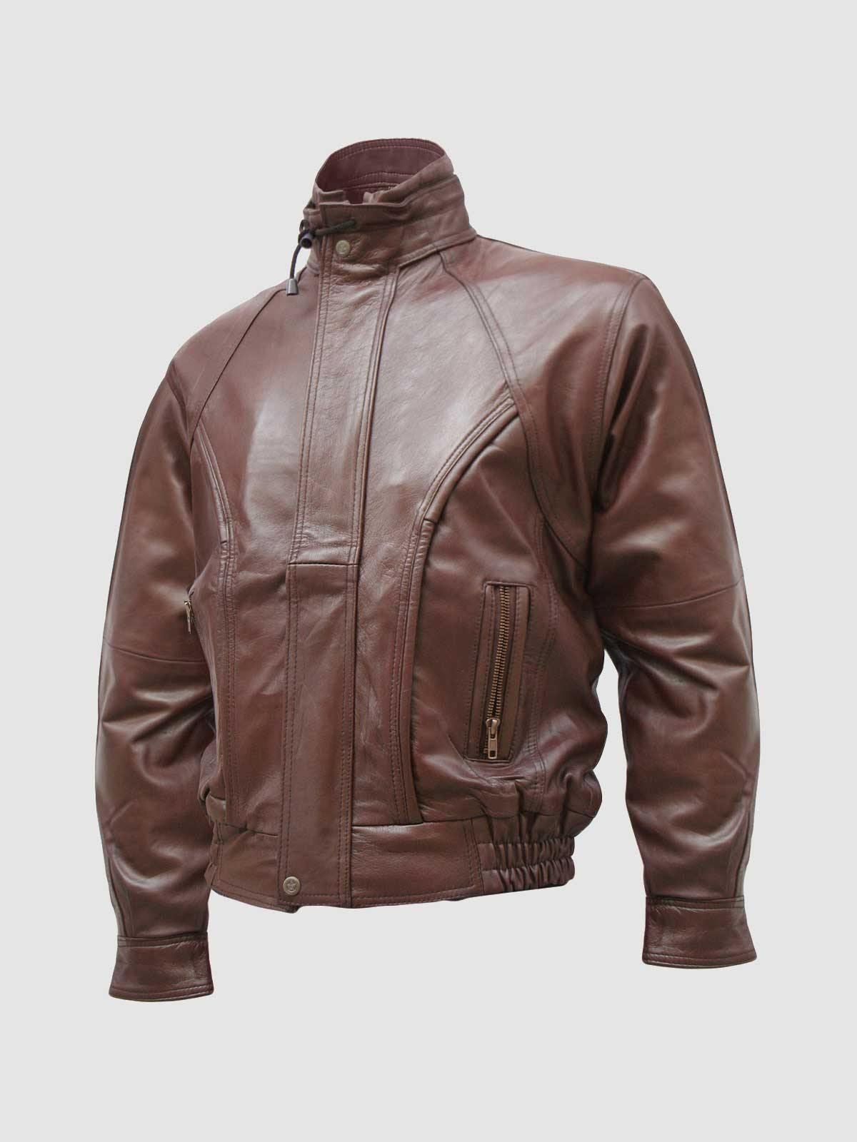Men's Chocolate Brown Leather Bomber Jacket