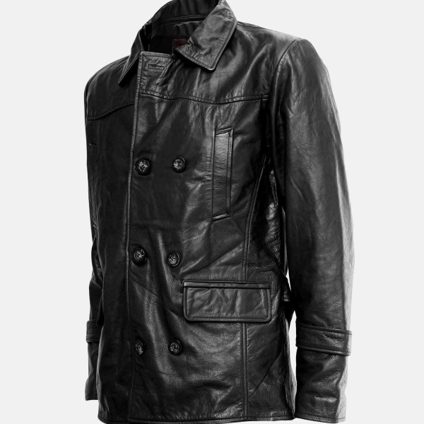 Men's Black Reefer Leather Jacket
