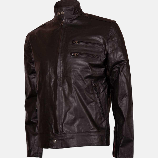 Men's Classic Trim Fit Leather Biker Jacket