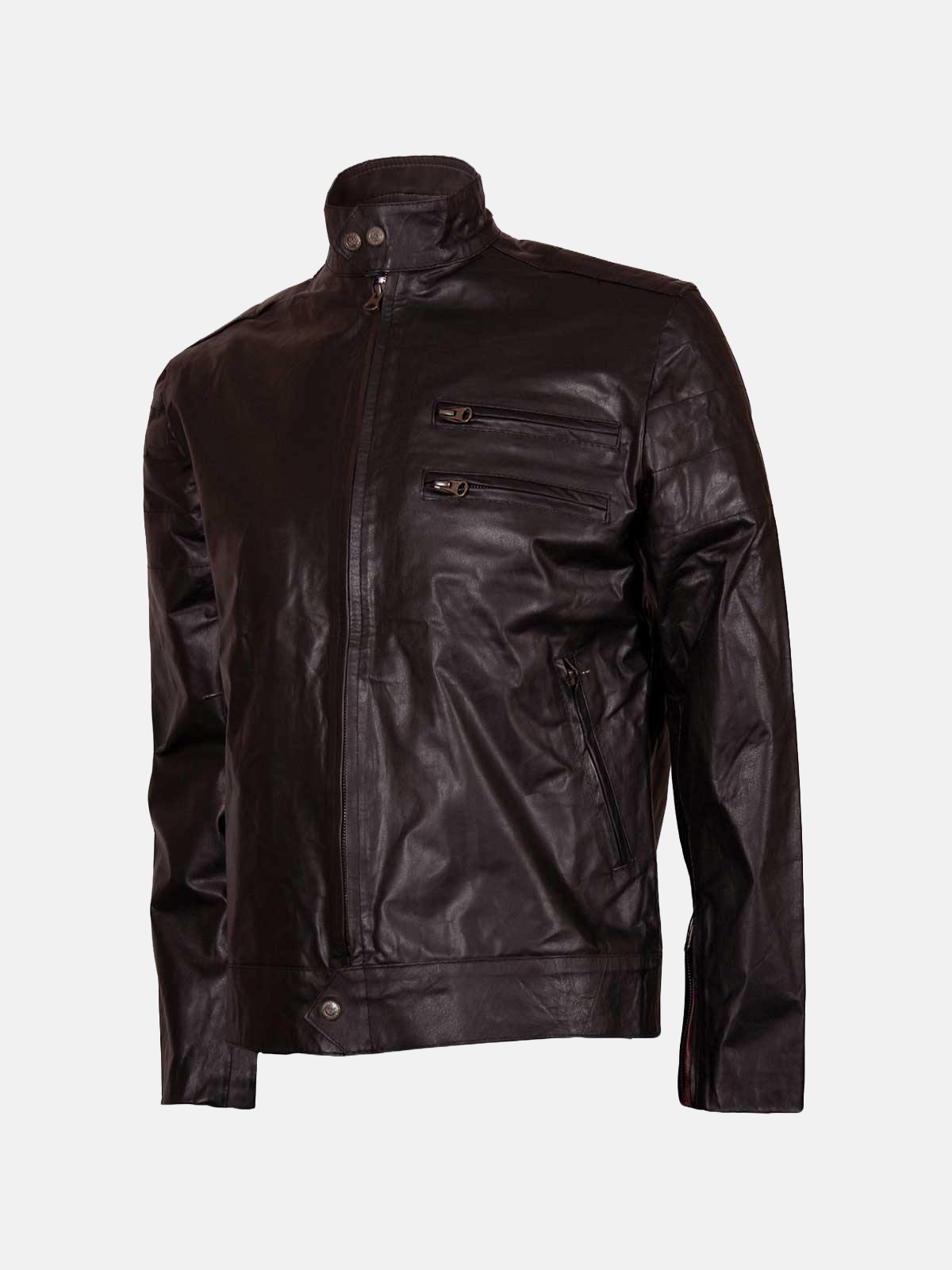 Men's Classic Trim Fit Leather Biker Jacket