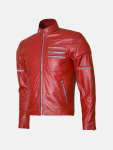 Men's Classic Zipper Style Red Leather Jacket