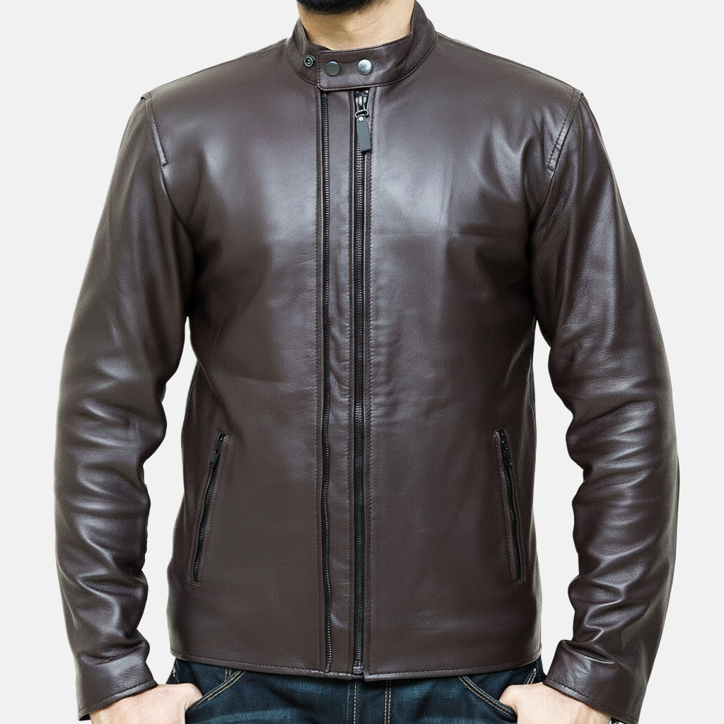 Men's Deosai Mocha Brown Cafe Racer Biker Leather Jacket
