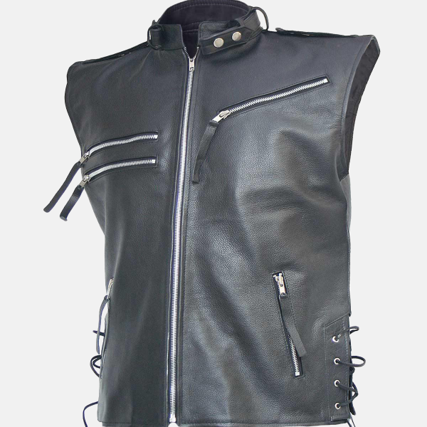 Men's Easy Wear Black Biker Leather Vest