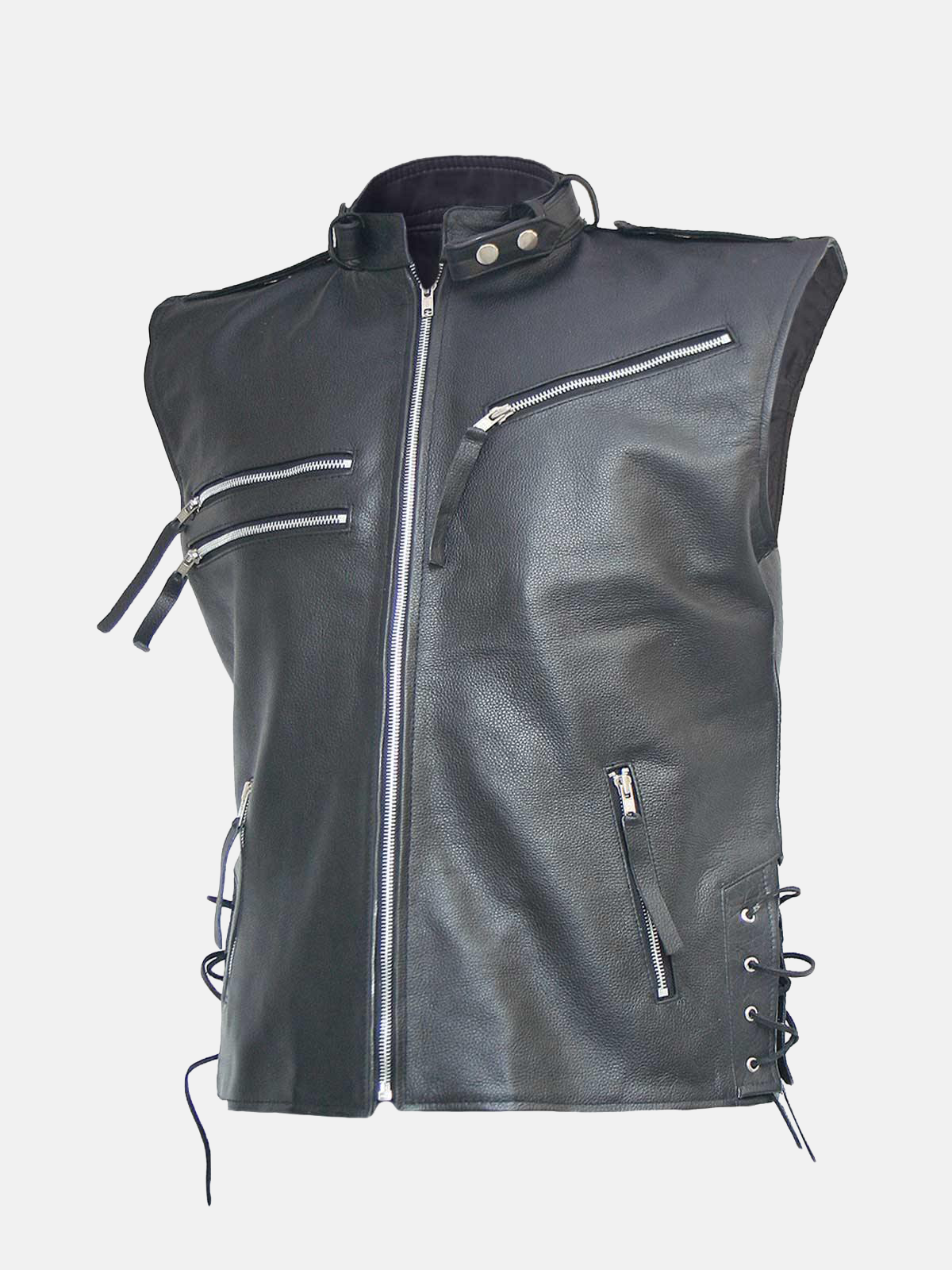Men's Easy Wear Black Biker Leather Vest