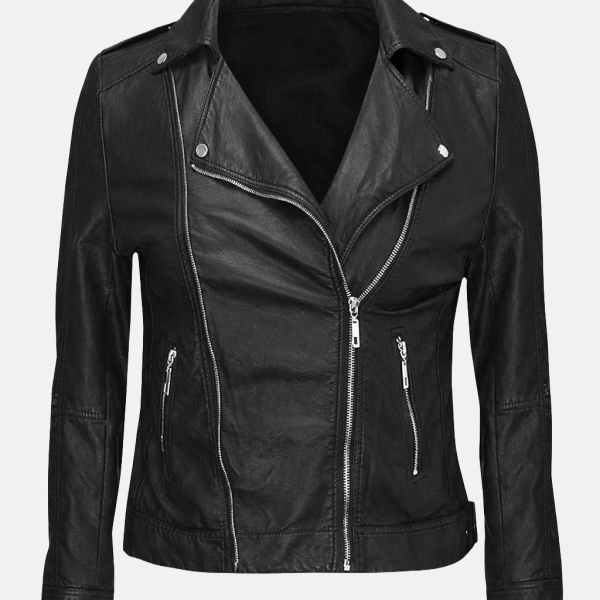 Women's Ember Black Leather Biker Jacket