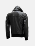 Men's Black Leather Jacket With Hoodie