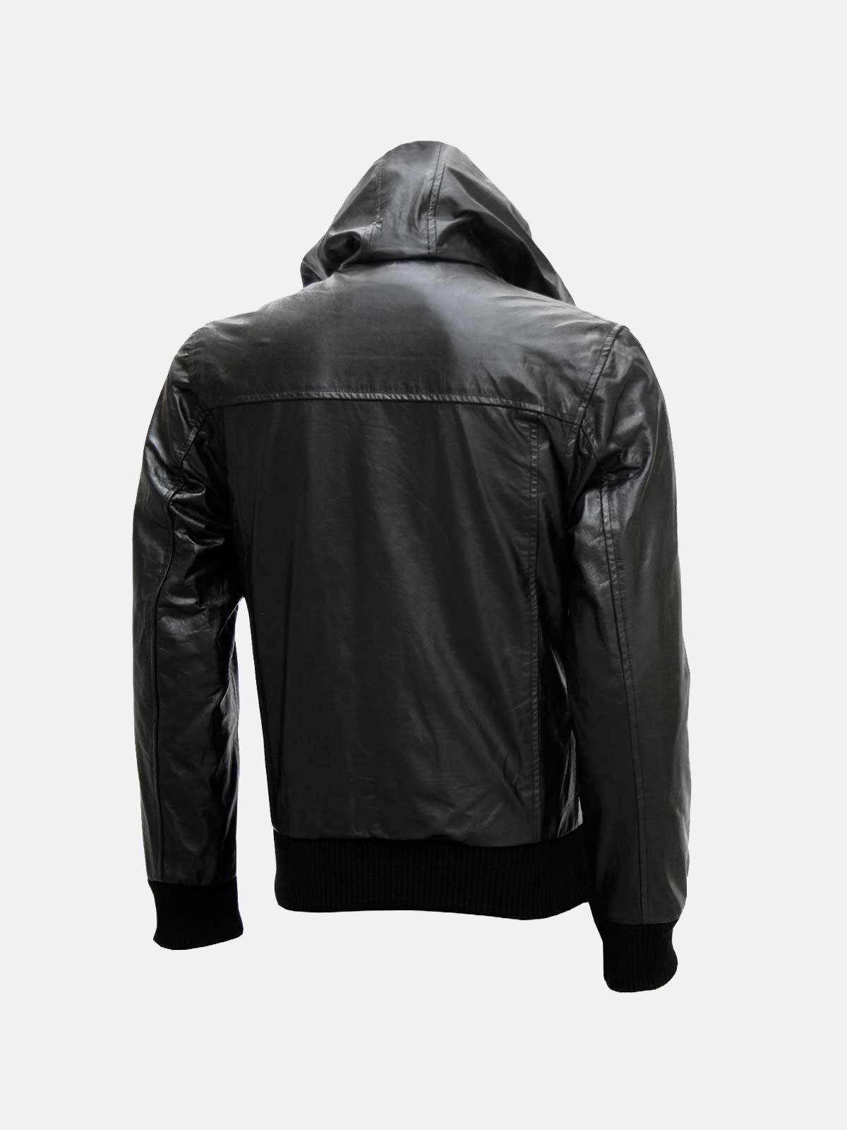 Men's Black Leather Jacket With Hoodie