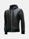 Men's Black Leather Jacket With Hoodie