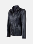 Women's High Collar Leather Jacket