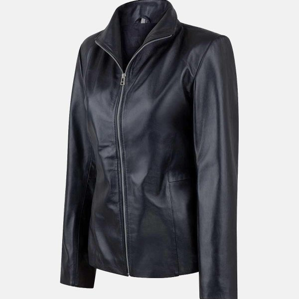 Women's High Collar Leather Jacket