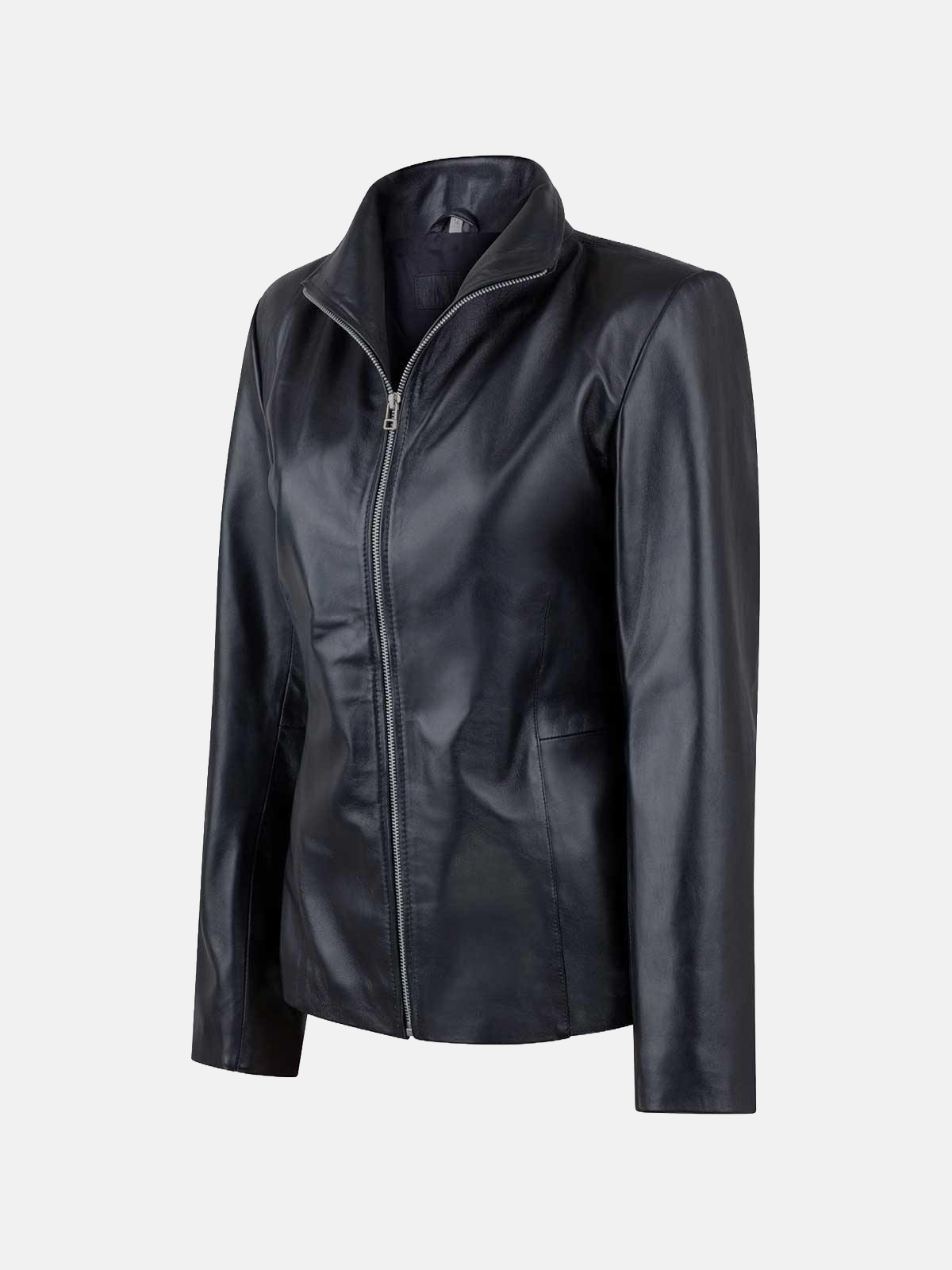 Women's High Collar Leather Jacket