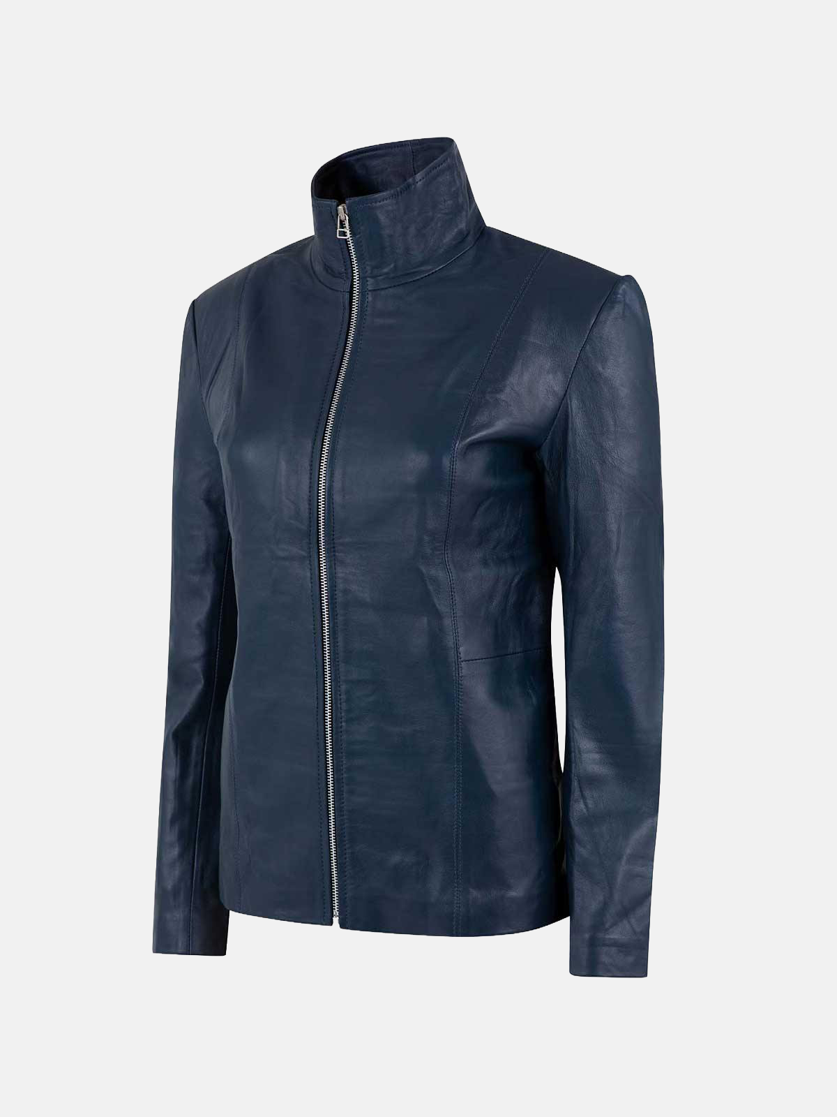 Women's High Collar Leather Jacket