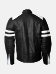 Men's Black and White Leather Motorcycle Jacket