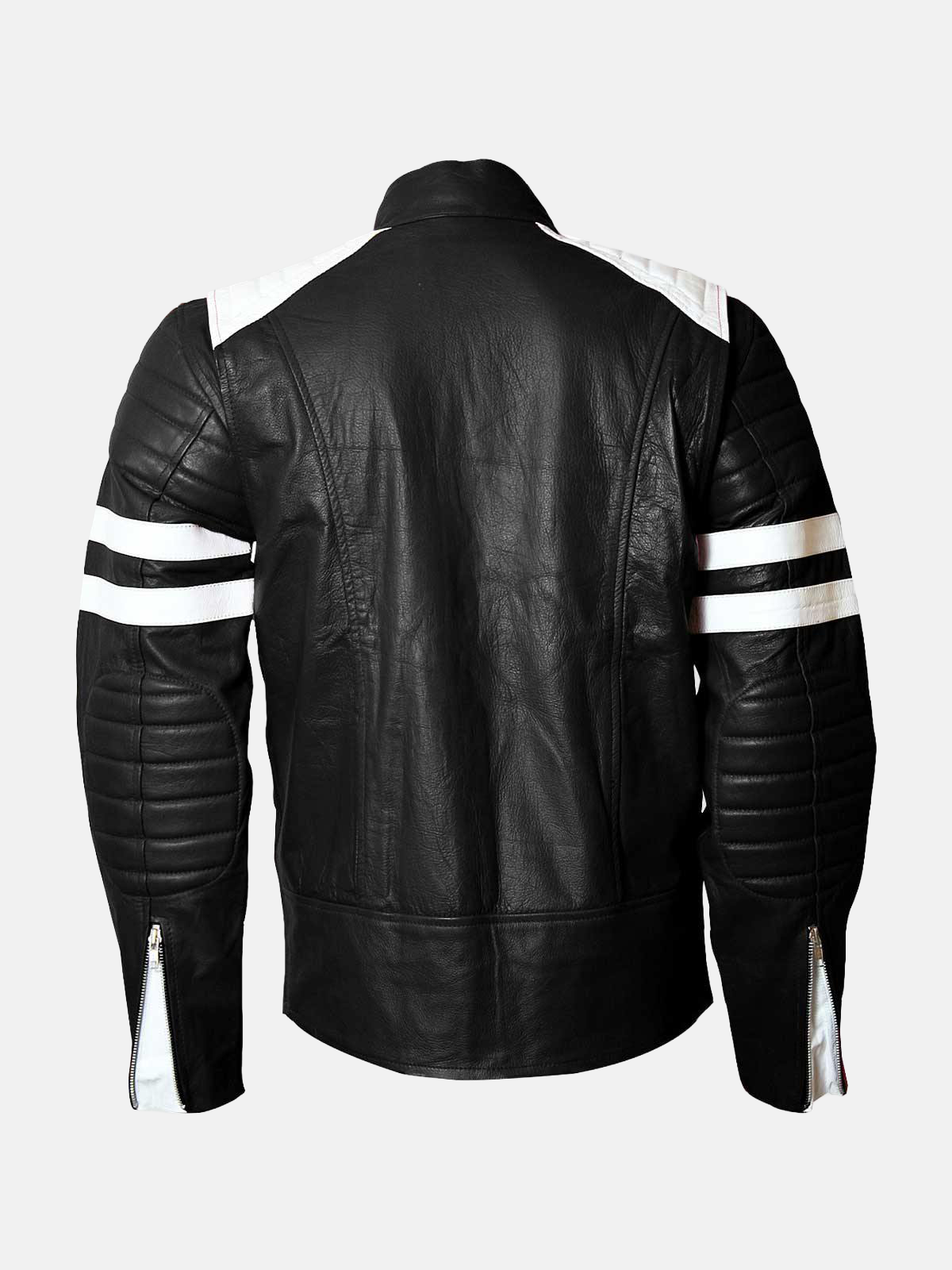 Men's Black & White Leather Biker Jacket