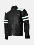 Men's Black & White Leather Biker Jacket