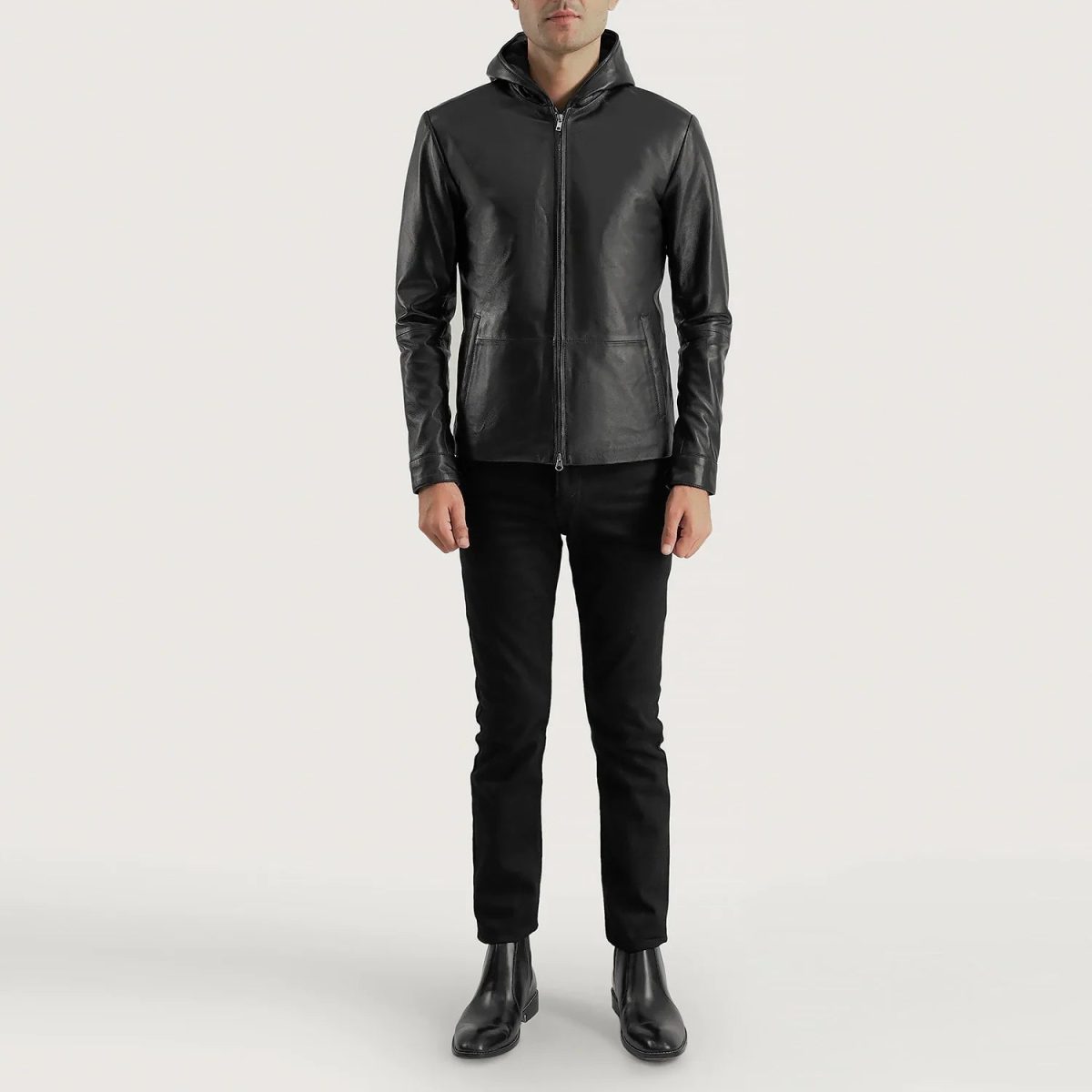 Men's Andy Matte Black Hooded Leather Jacket