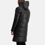 Men's Floyd Black Hooded Leather Puffer Coat