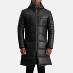 Men's Floyd Black Hooded Leather Puffer Coat