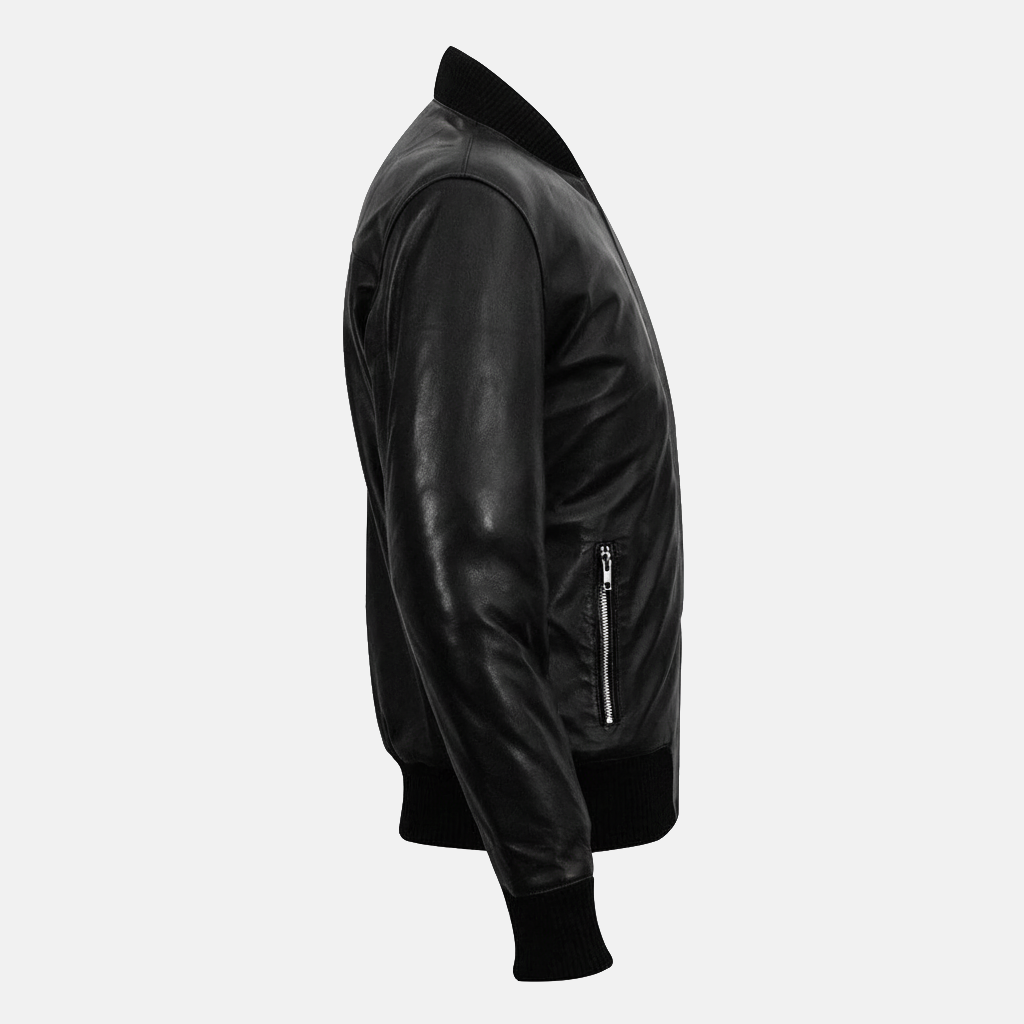 Men's K2 Black Sheepskin Biker Leather Bomber Jacket