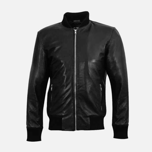 Men's K2 Black Sheepskin Biker Leather Bomber Jacket