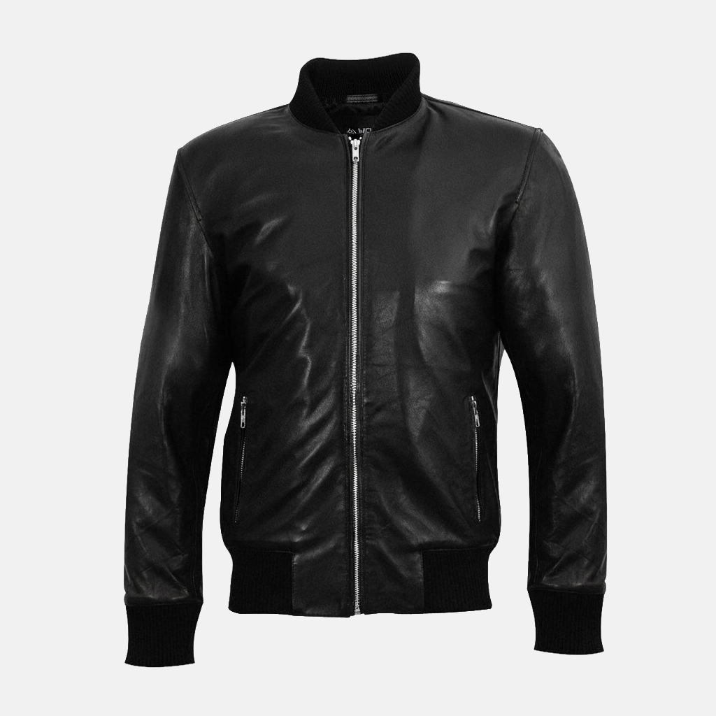 Men's K2 Black Sheepskin Biker Leather Bomber Jacket