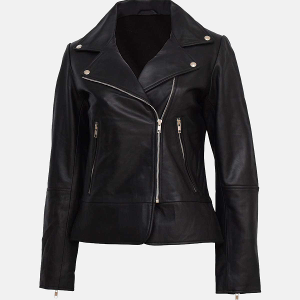 Women's Black Leather Biker Jacket