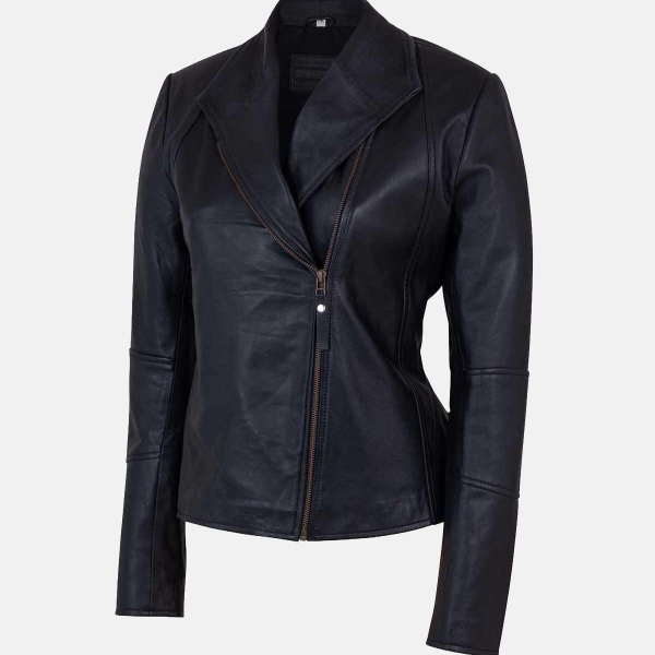 Women's Motorcycle Biker Sheepskin Black Leather Jacket