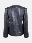 Women's Black Collarless Leather Biker Jacket