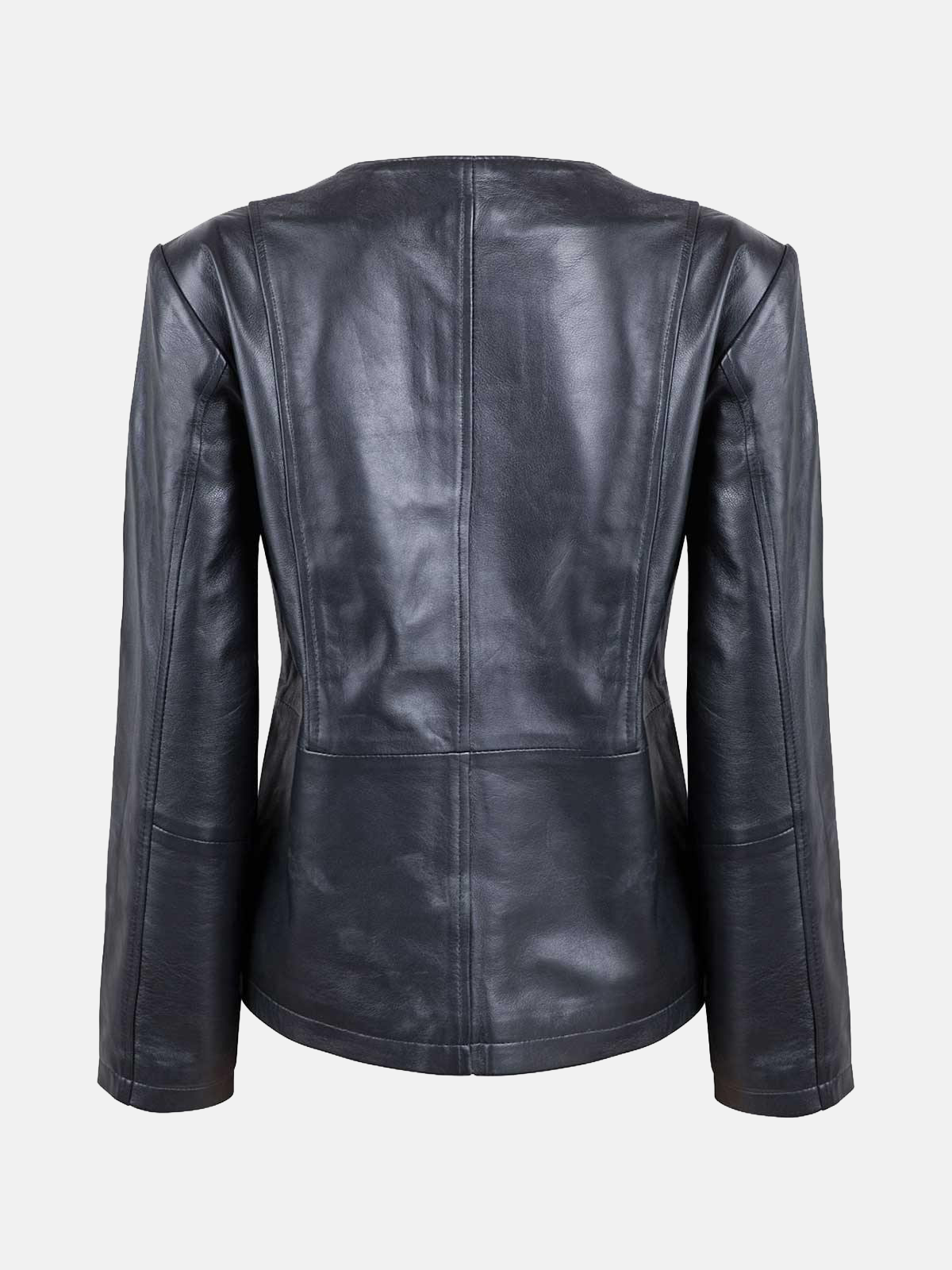 Women's Black Collarless Leather Biker Jacket