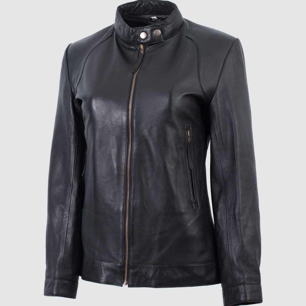 Women's Black Leather Motorcycle Jacket