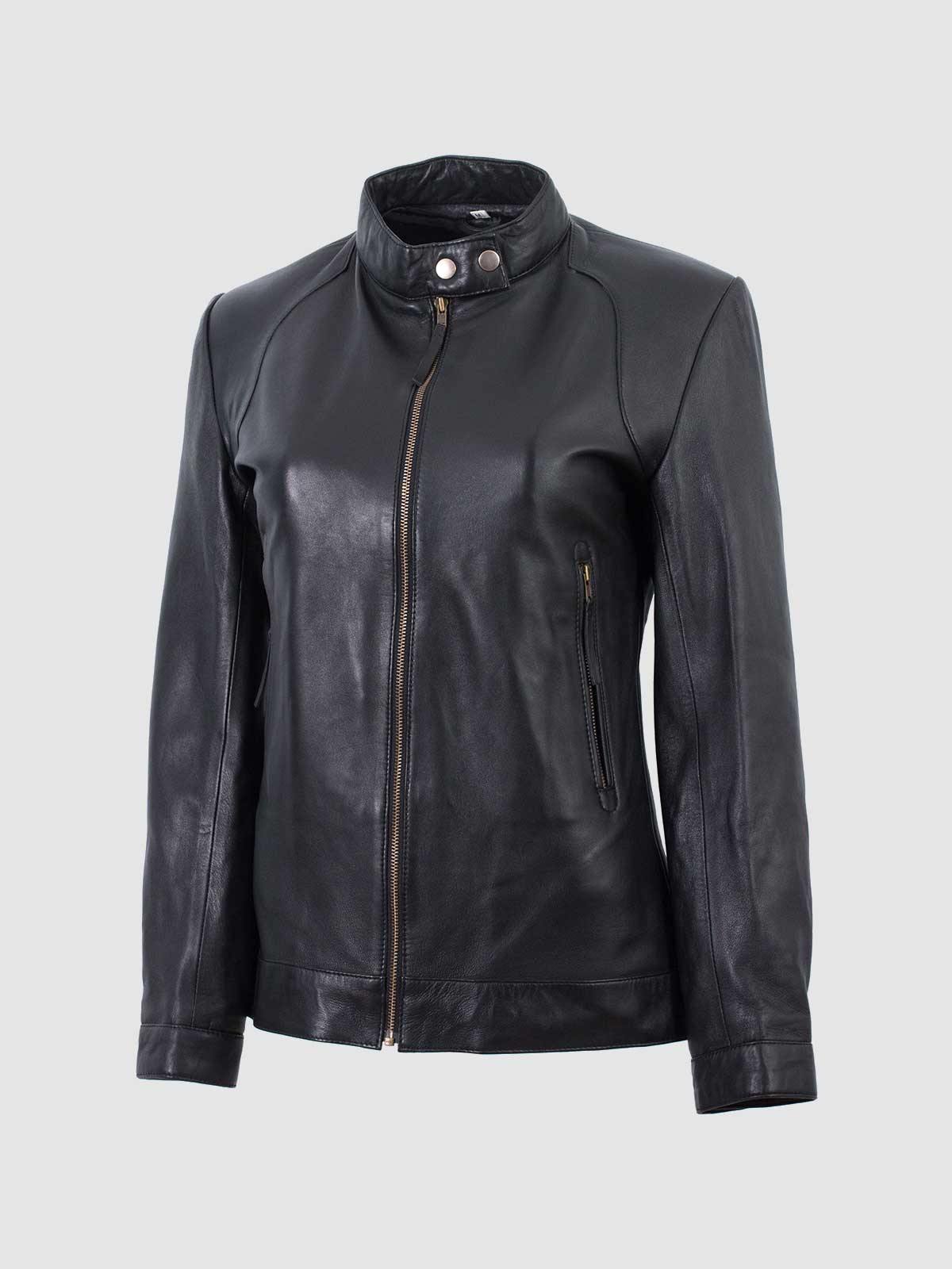 Women's Black Leather Motorcycle Jacket