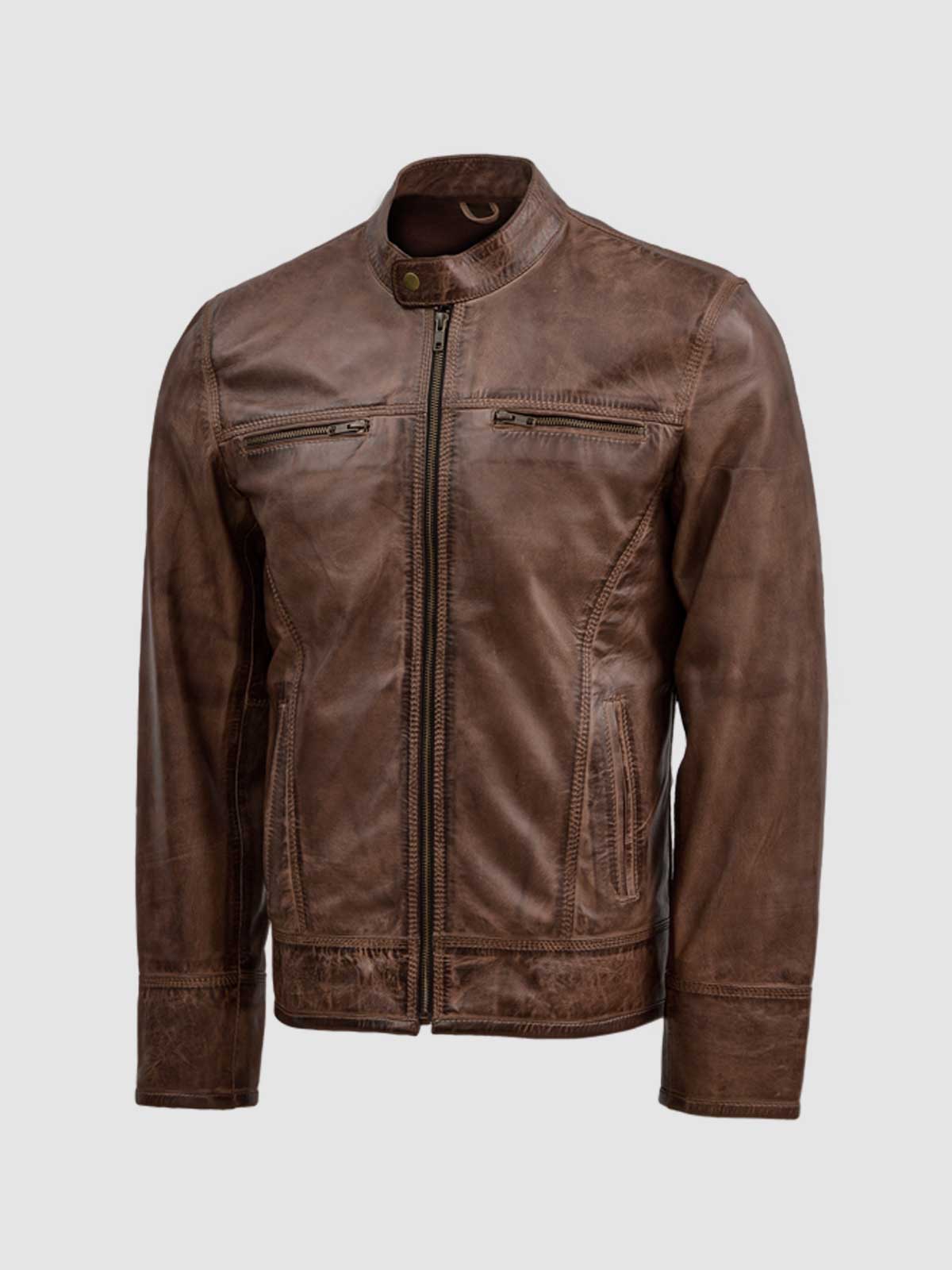 Men's Brown Leather Waxed Jacket