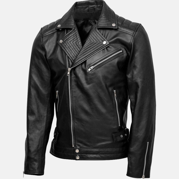 Men's Cafe Racer Quilted Biker Leather Jacket