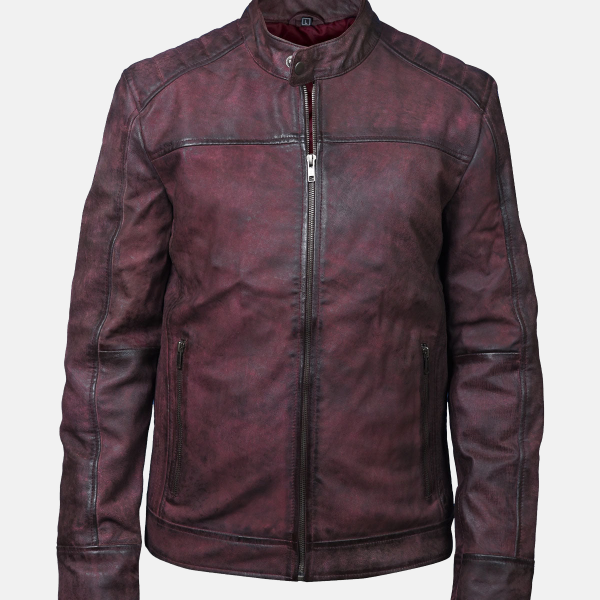 Men's Classic Burgundy Waxed Leather Jacket