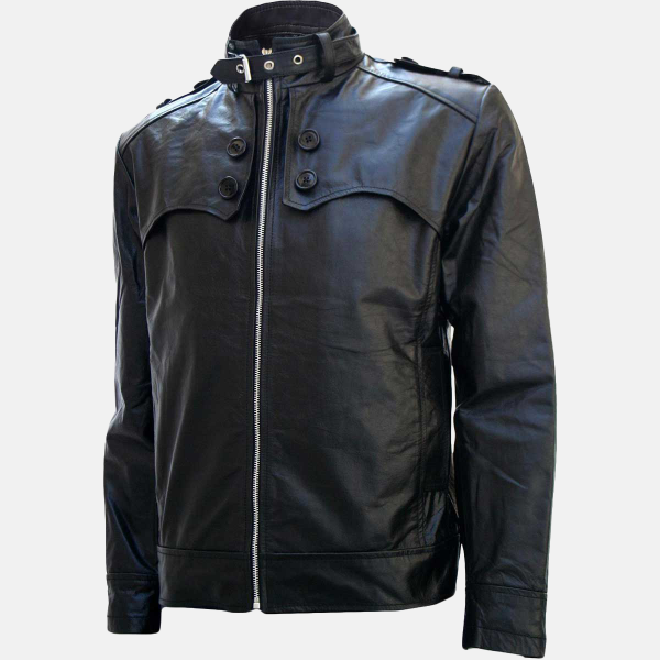Men's Black Cropped Biker Leather Jacket