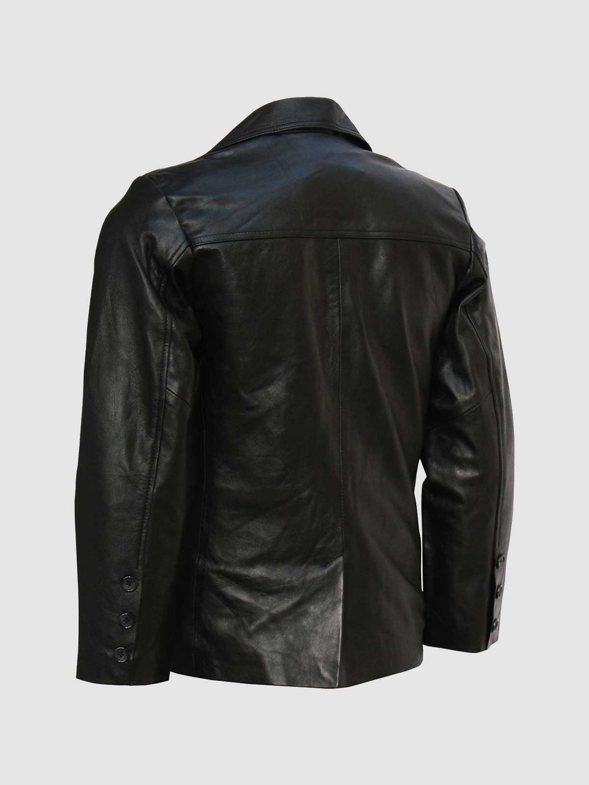 Men's 2 Button Black Leather Blazer