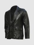 Men's 2 Button Black Leather Blazer