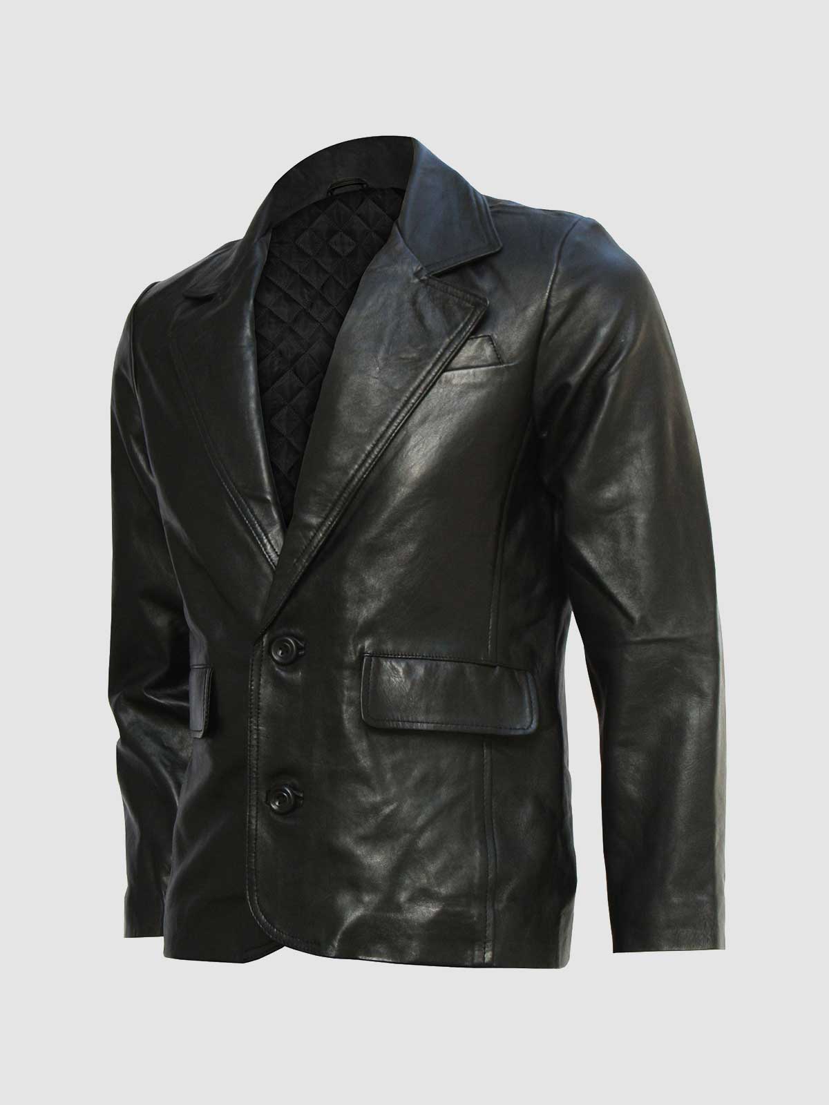 Men's 2 Button Black Leather Blazer