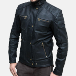 Men's Hispar Black Nubuck Moto Racer Biker Leather Jacket
