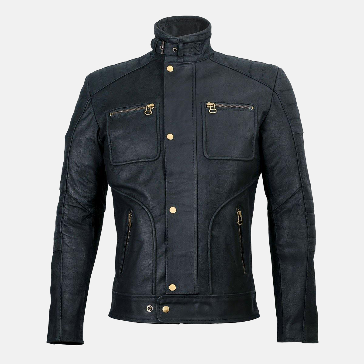 Men's Hispar Black Nubuck Moto Racer Biker Leather Jacket