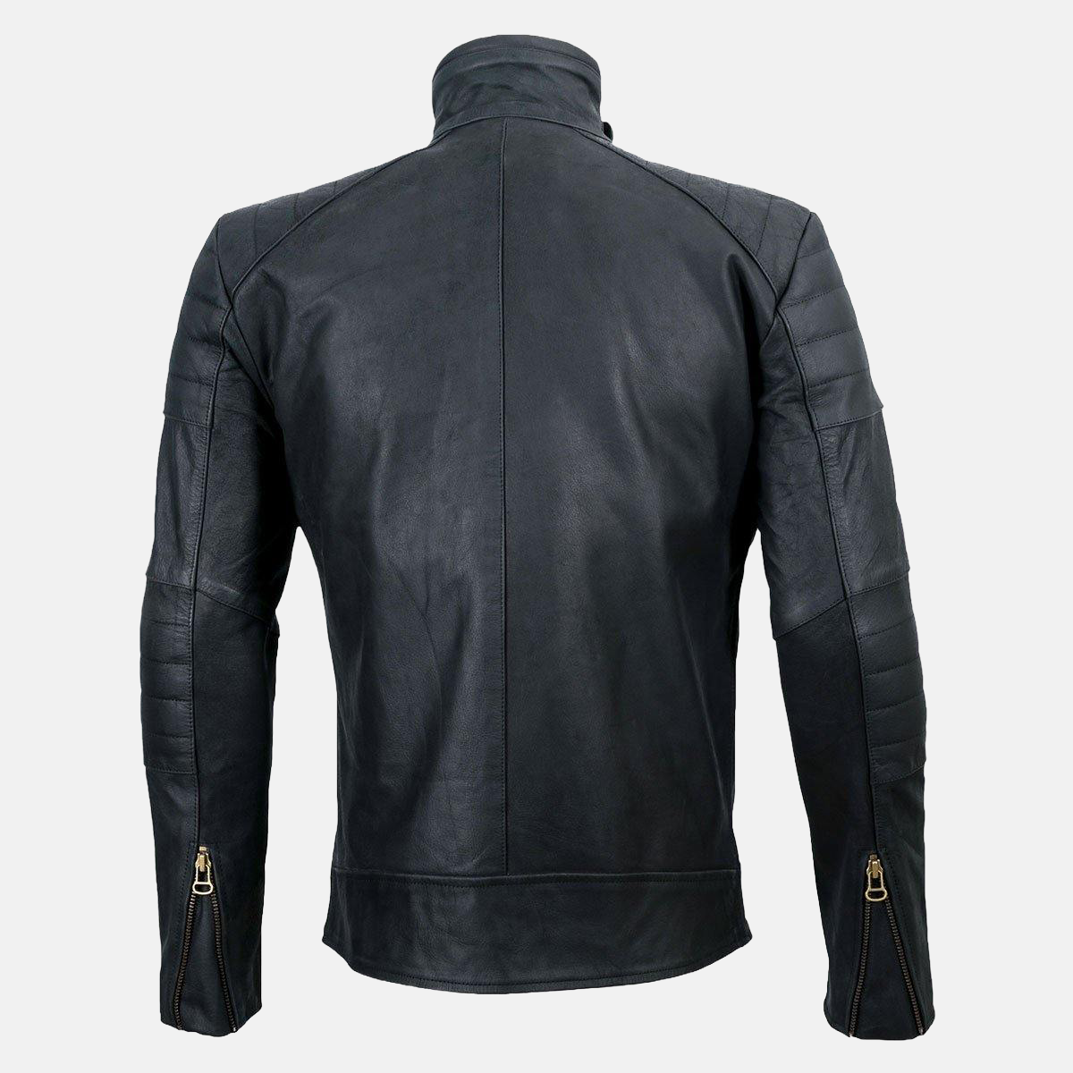 Men's Hispar Black Nubuck Moto Racer Biker Leather Jacket
