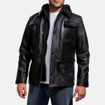 Men's Moulder Hooded Black Leather Jacket