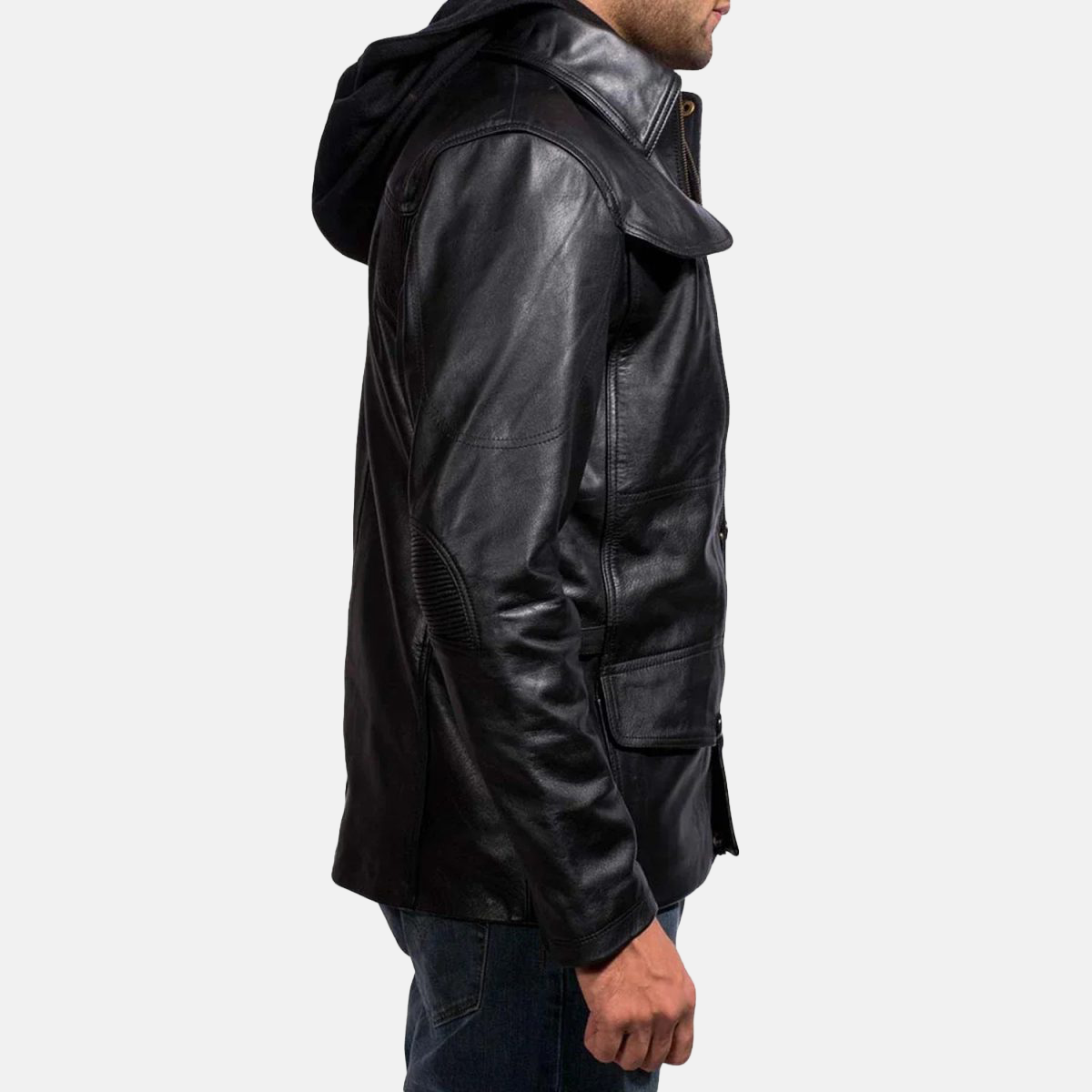 Men's Moulder Hooded Black Leather Jacket
