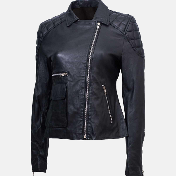 Women's Quilted Black Sheepskin Leather Jacket