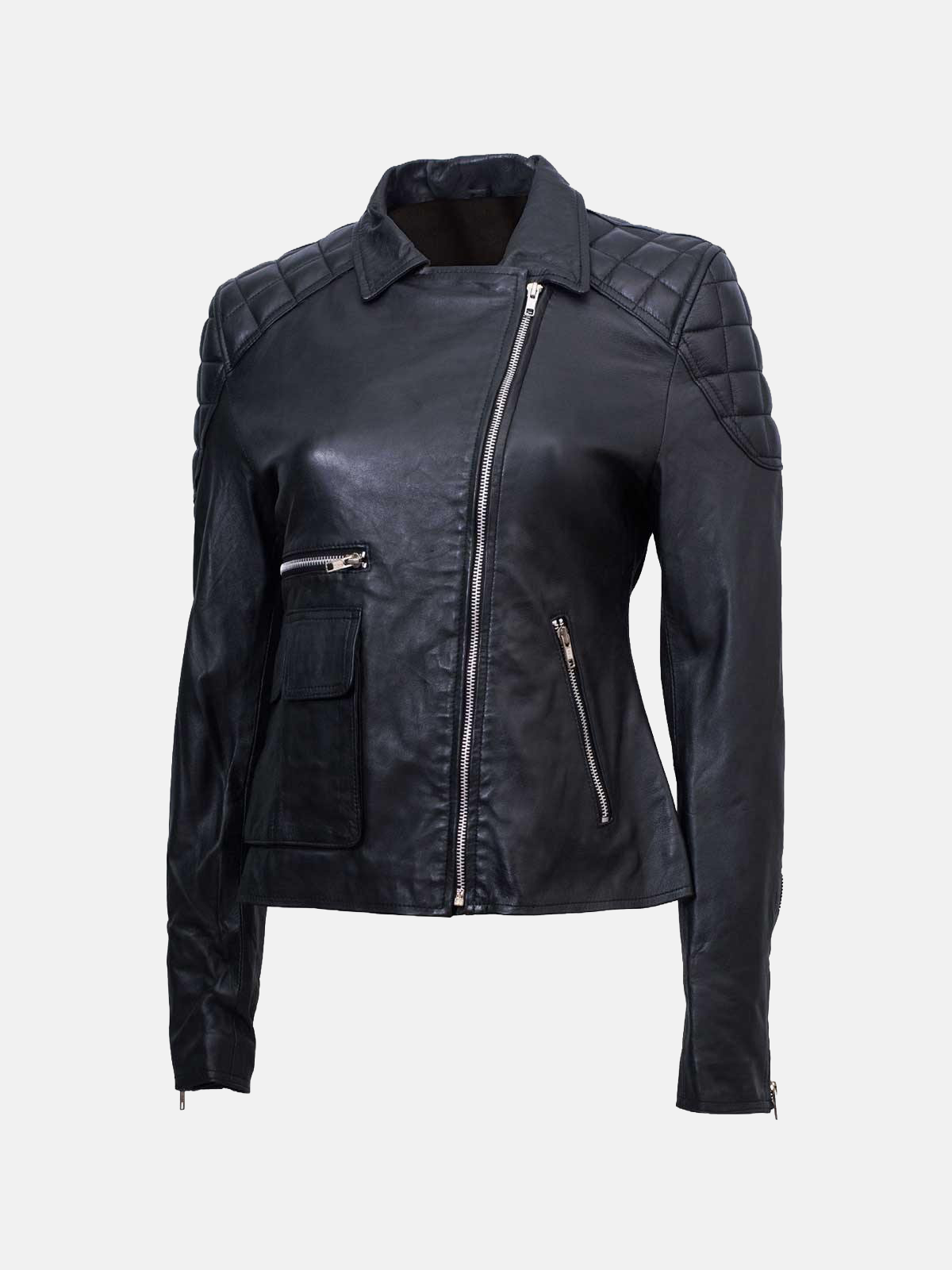 Women's Quilted Black Sheepskin Leather Jacket