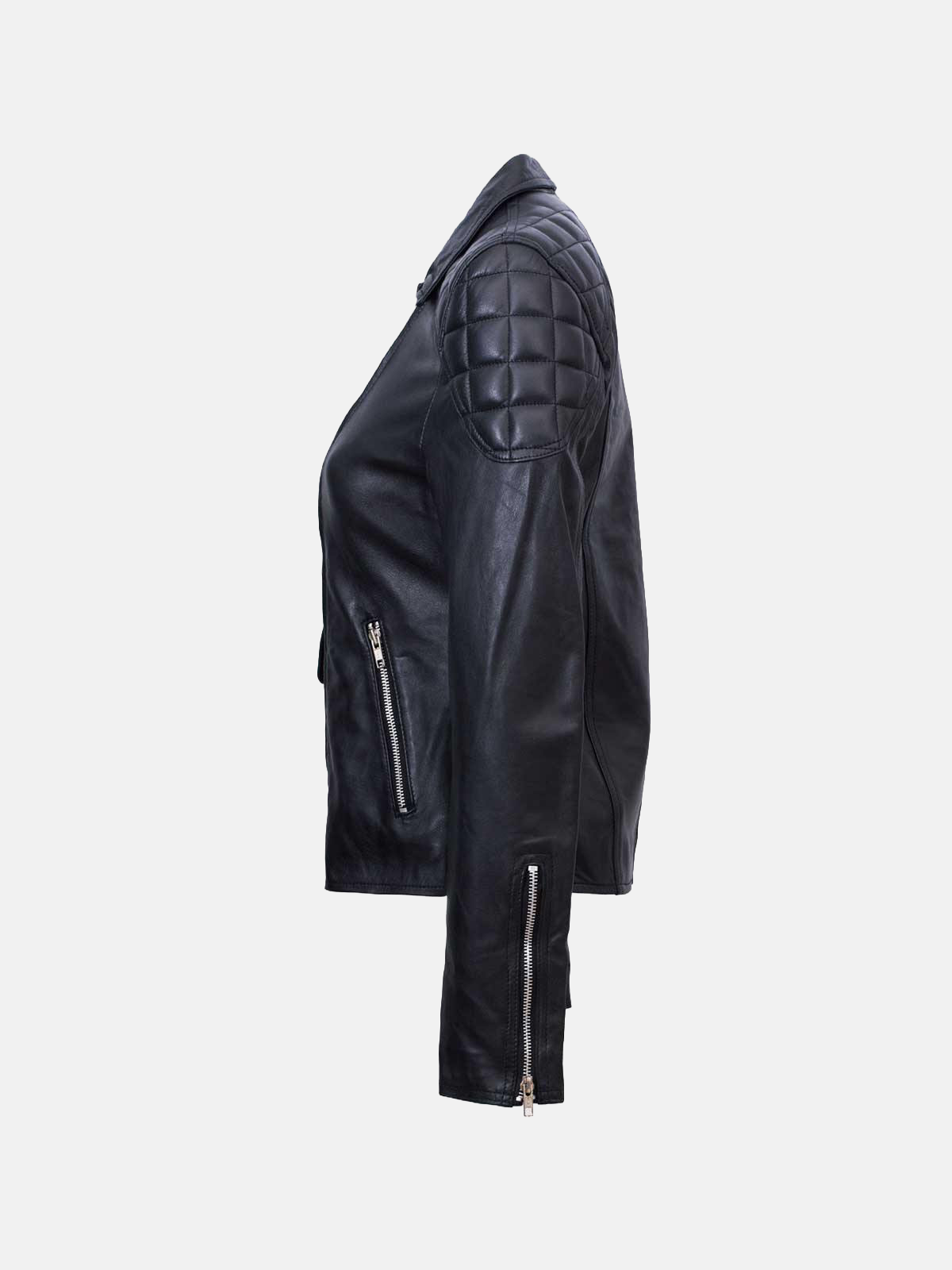 Women's Quilted Black Sheepskin Leather Jacket