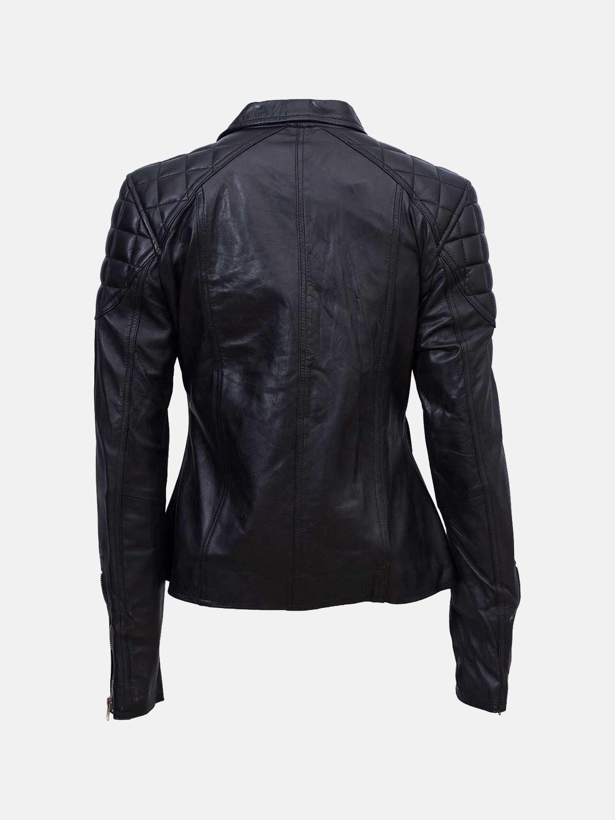 Women's Quilted Black Sheepskin Leather Jacket